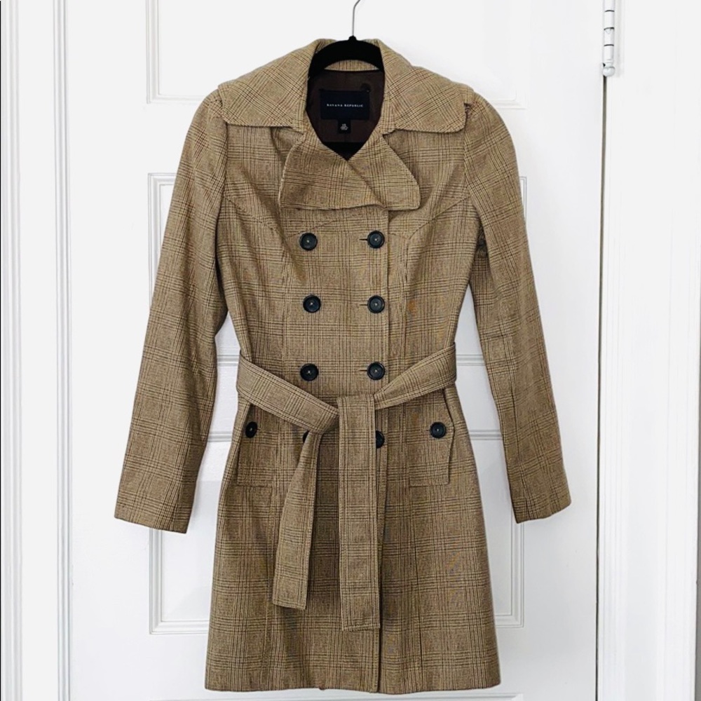 Banana Republic belted plaid tench coat XS